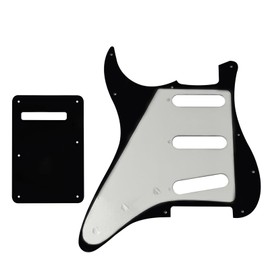 Phrilam SSS 11 Holes Strat Electric Guitar Pickguard and BackPlate Set for Fender USA/Mexican Made Standard Stratocaster Modern Style Guitar Parts,Black Pearl 4ply