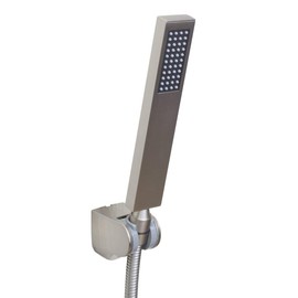 Square Solid Brass Hand Held Shower Head With Wall Connector Holder and Hose Set Brushed nickel