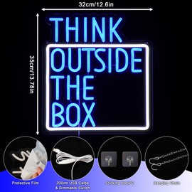 OYCGZV Look Outside the Box Neon Sign Lettering LED Neon Sign Wall Neon Sign USB LED Sign for Playroom Study Classroom Meeting Management Office Man Cave