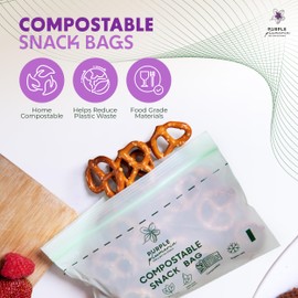 100% Compostable Resealable Food Storage Bags – Biobased, Leak-Proof, Freezer-Safe – Extra Strong & Durable – Available in Gallon, Snack & Sandwich Sizes (Snack)