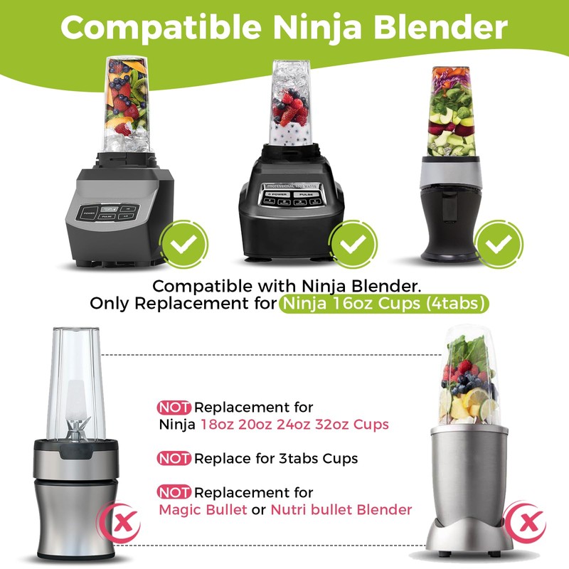 Blender Cups Replacement for Nutri Ninja Blender 16oz Cups with