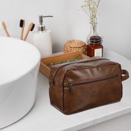 MBAIYO 6Pcs Leather Toiletry Bags for Men, Water Resistant Groomsmen Gifts Set Men's Travel Shaving Kit Wedding Proposal Gift for Best Man Father (Brown)