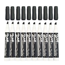 Volcanics Low Odor Chisel Tip Whiteboard Markers Dry Wipe Pens Pack of 10, Black