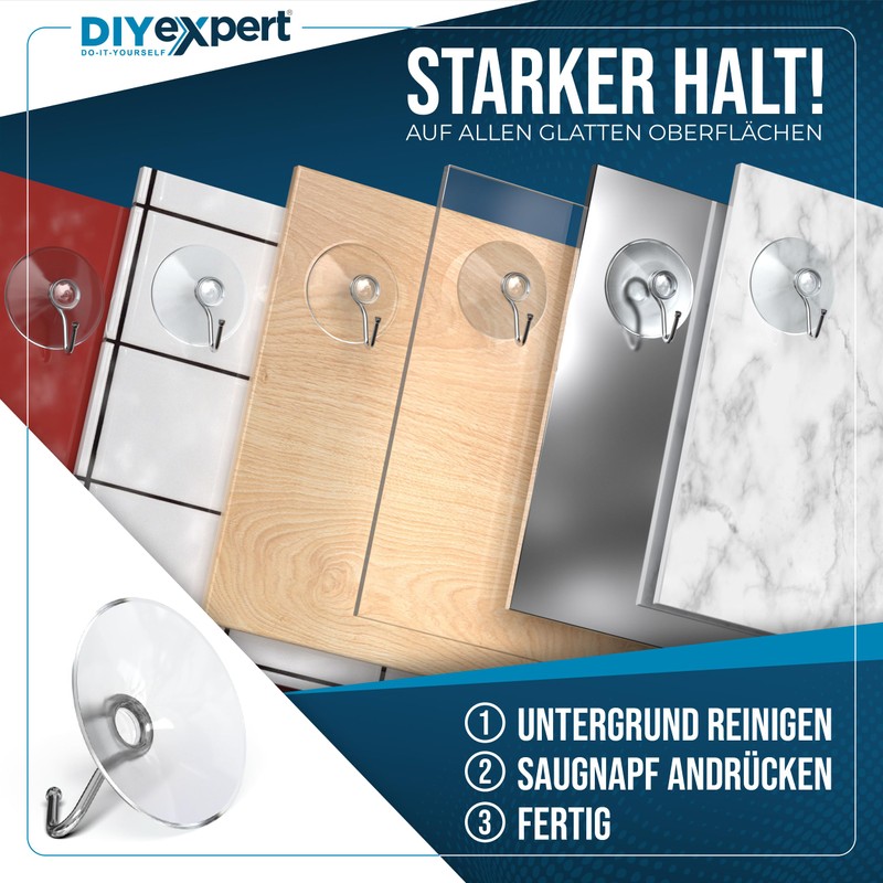 DIYexpert Suction Cup with Hooks, Made in Germany, Suction Hooks,