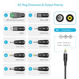 Belker 36W Universal 3V 4.5V 5V 6V 7.5V 9V 12V AC DC Power Adapter Supply with USB C tip for Household Electronics Routers TV Boxes LCD CCTV Cameras - 0.5A 1A 1.5A 2A 2.5A 3A 2500mA Max.