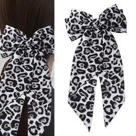 Big Leopard Hair Bows Clip for Women Girls Animal Leopard Print Hair Ribbon Bow for Women Cosplay Party Hair Accessories for Women Satin Leopard Hair Bow Barrette Cute Bowknot Hair Clip for Women