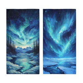 Poytmtiy Aurora Hand Towels Set of 2 Borealis Glacier Northern Light Snow River Bath Towel Kitchen Towel Face Towels for Bathroom Gym Hotel Sport Decor 14"x28"
