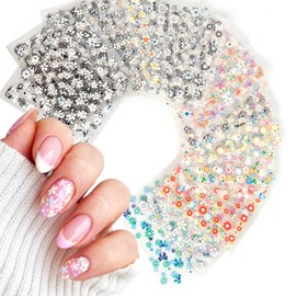 30 Sheets Flowers Nail Art Stickers Cute Daisy Floral Design Decals 3D Self-Adhesive White Black Colorful Flower Nail Stickers Decoration‌ for Women Girls Acrylic Nail Supplies Accessories