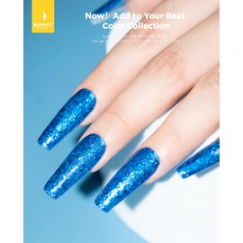 BURANO Glitter Gel Nail Polish, LED UV Nail Gel Shimmer Holographic Effect Soak off Gel Curing Required, No Chip Gel Polish Sparkle Gel Home DIY Nail Salon (Holiday Blue LP41)
