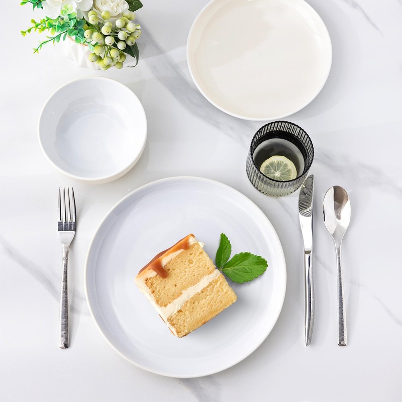 GBHOME 12 Pieces Ceramic Dinnerware Set, Modern White Dish Set