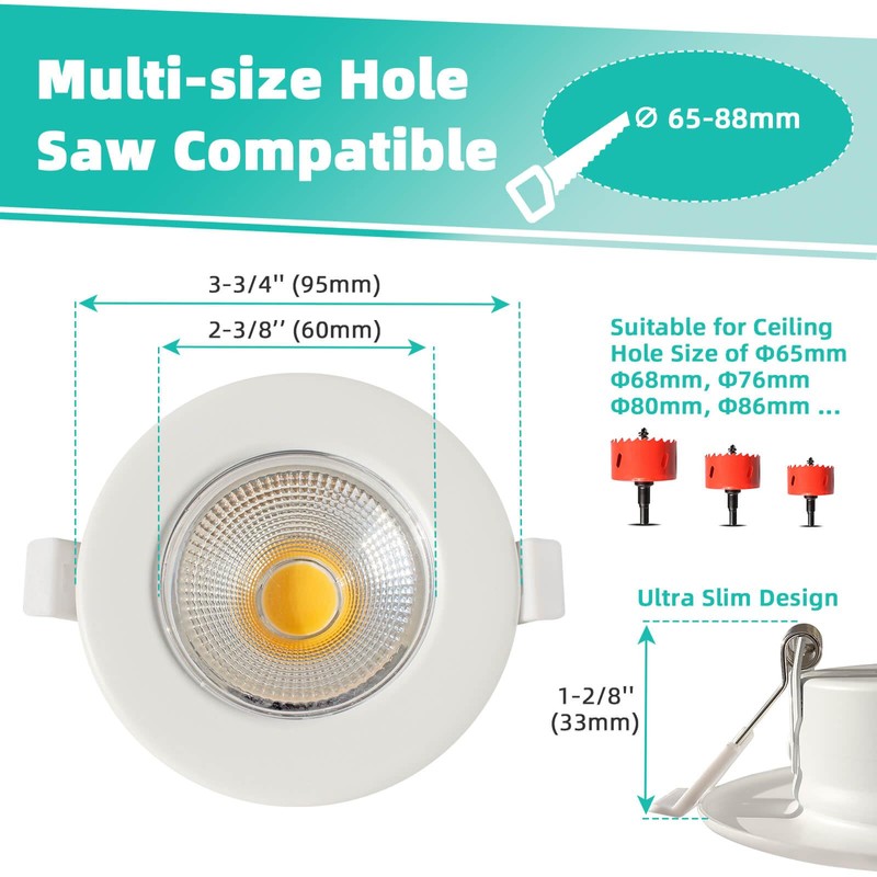 Set of 6 LED Recessed Spotlights, 7 W, Ultra Flat,