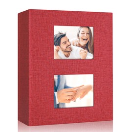 MSTONAL Photo Album 4x6 200 Pockets for Wedding Gifts, Linen Hardcover Memory Book with Front Window for Family Anniversary School Baby Travel Pictures Holds 200 Horizontal Photos, Red
