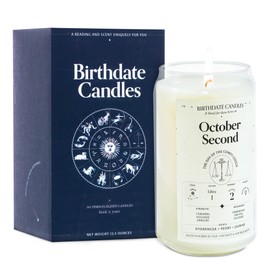 Birthdate Candles, October 2 - Libra Zodiac Scented Candles Birthday Gift - Hydrangea, Peony & Jasmine Scent - All-Natural Soy & Coconut Wax, 60-80 Hour Burn Time - Made in USA