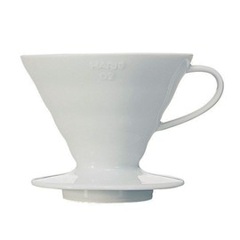 Hario V60 Ceramic V-Shaped Cone Coffee Dripper with Heat Retention,300 Millilitres, White, Size 02, 2