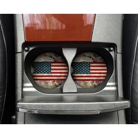 Unbranded Camo USA Distressed Car Coaster Set of 2 Ceramic Sandstone Cup Holder Flag