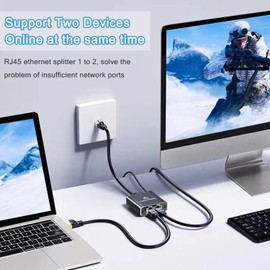 Bukeer RJ45 Ethernet Splitter 1 to 2, Gigabit Ethernet Switch, Starlink Ethernet Adapter with USB Power Cable, RJ45 Splitter Ethernet Extender for Internet Cable[2 Devices Simultaneous Networking]
