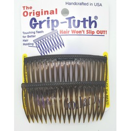 Good Hair Days Grip-Tuth Combs - 3 1/4" Side Combs, For All Types Of Hair, Decorative & Styling Women Accessories - Tortoise Shell, Set Of 2