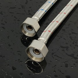 Set of 2 Connection Hose Fitting Hose G1/2, M10 Connection Hose Extension Reinforced Hose 60 cm Stainless Steel Connection Hose Water Inlet Hoses Extension for Tap