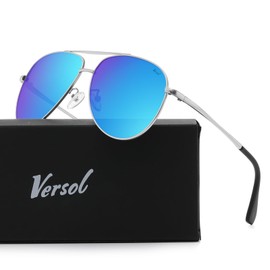 Versol Mirrored Aviator Sunglasses for Men Women UV400 Protection Lightweight Polarized Aviators Sunglasses Blue Mirrored Lens/Silver Frame