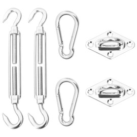 vidaXL 6-Piece Sunshade Sail Mounting Kit - Stainless Steel (316) Awning Hardware for Secure Installation, Silver, Includes Carabiners/Wall Mounts/Turnbuckles, Outdoor Garden and Patio Use