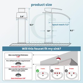 gotonovo Waterfall Bathroom Faucet,Single Handle Bathroom Faucets for 1 Hole Sink,Vessel Bathroom Sink Faucet Stainless Steel Mixer Tap Wash Basin Faucet,with Drain,Matte Black