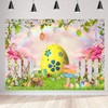 LYCGS 10x8ft Happy Easter Backdrop Easter Colorful Eggs Rabbit Flowers