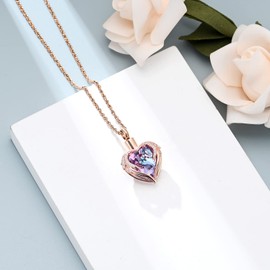 shajwo Cremation Jewelry Angel Wing Heart Urn Necklace for Ashes for Women Memorial Human Pet Ashes Pendant,Rose Gold-Purple