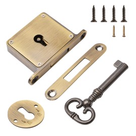 UFURMATE Vintage Lock, 1 Pack Bronze Cabinet Lock Set with Key Retro Desk Drawer Spring Lock Decorative Antique Brass Lock for Cabinet, Wardrobe, Drawer, Cupboard, Wooden Boxes