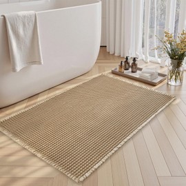 SIXHOME Waffle Bath Mat Non Slip anti Mould Mat for Bathroom Absorbent Bathroom Mats Washable Brown-White 60 * 90cm
