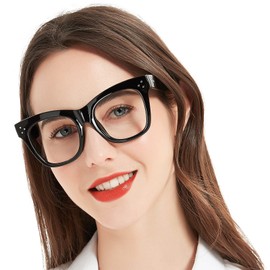 MARE AZZURO Large Blue Light Blocking Reading Glasses Women Trendy Square Readers 1.0 1.25 1.5 1.75 2.0 2.25 2.5 2.75 3.0 3.5 (Black, 200)