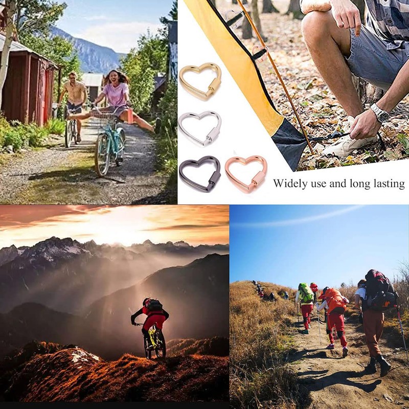 4 x 30mm Heart Shape Multi-Function Carabiner Clip Aluminum Ring