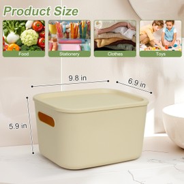 Soddeph 4 Pack Plastic Storage Bins with Lids, Stackable Storage Container Box for Organizing, Shelves,Home, Kitchen,Office, Closet, Playroom(Beige, 4 PACK)