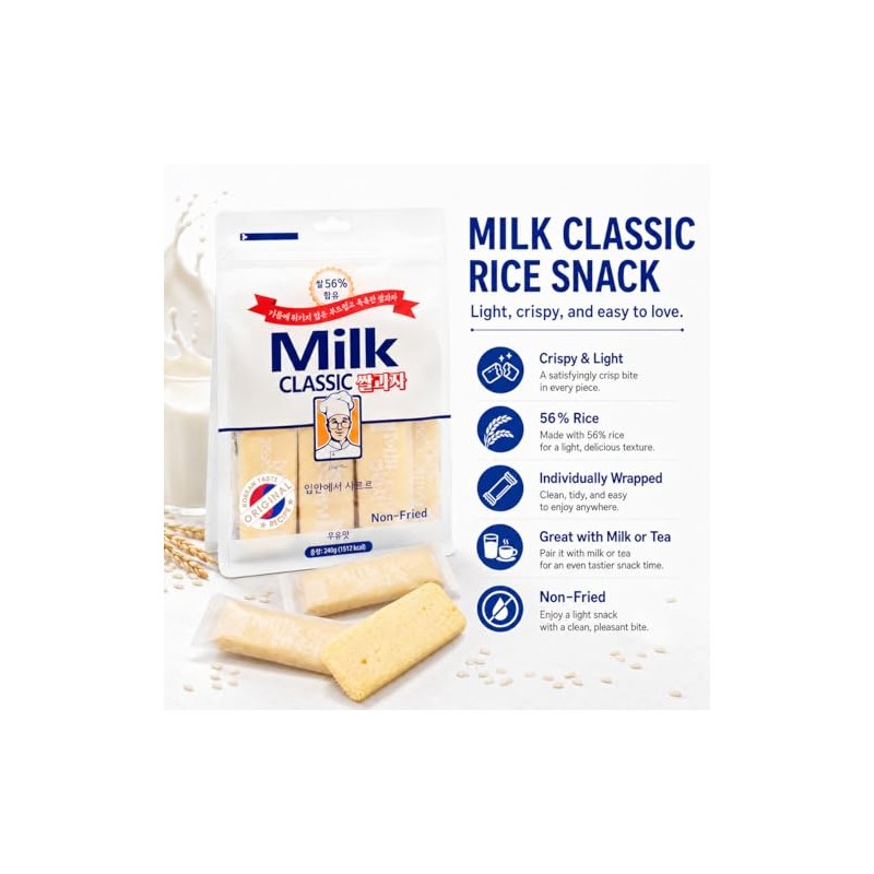 56% MILK CLASSIC Korean Milk Cracker Snacks, Made with Rice