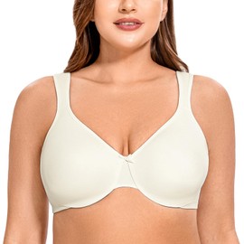 MELENECA Women's Minimizer Seamless Unlined Comfortable Plus Size Underwire Bra Off White 34F