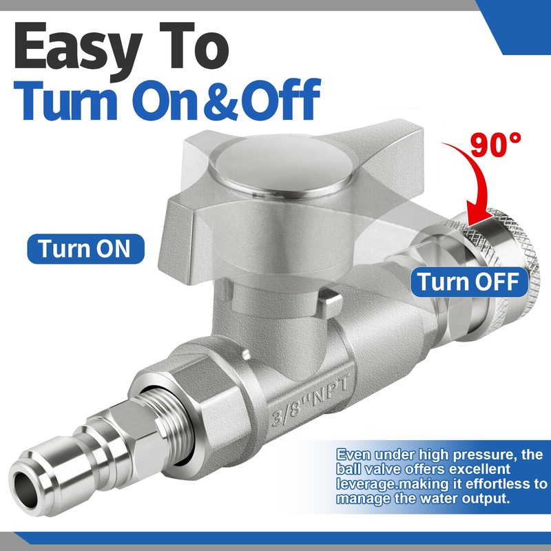 Boltigen DN10 Pressure Washer Ball Valve, Stainless Steel 3/8'' Quick