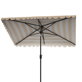 SAFAVIEH Outdoor Collection Venice Beige Stripe 7 x 10 Ft Rectangular Auto Tilt Crank UV Protected Umbrella