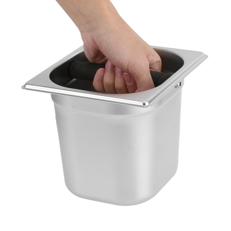Caja de café de acero inoxidable con barra de goma