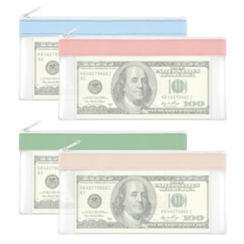 4pcs Money Bags With Zipper, Cash Envelopes Bag 7.9×3.9 Inch, Clear Bank Deposit Coin Bag, Receipt Money Bag for Cosmetics Cash Envelope Bank Deposit Durable