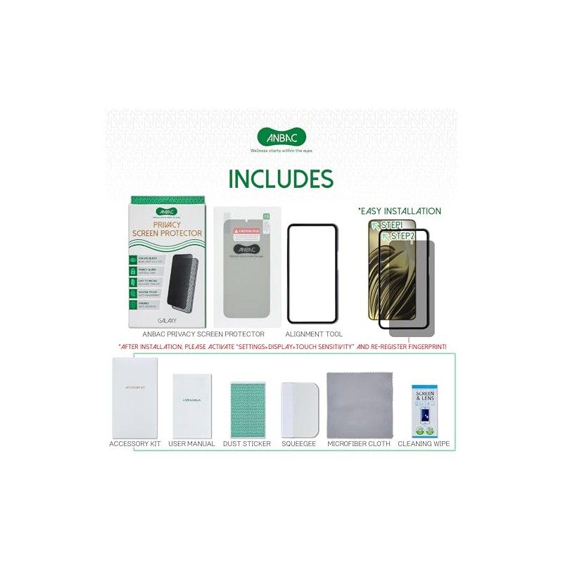 ANBAC Privacy Screen Protector for Galaxy S25/S24 - Blue Light