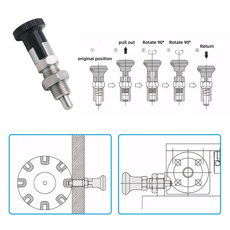 Vleant M16 Stainless Steel Self-Locking Knob Spring Plunger with Spring