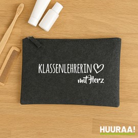 Huuraa Kulturbeutel Klassenlehrerin mit Herz Geschenk 1 Liter Charcoal Filz Klassenlehrerin Geschenkidee