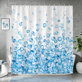 Modern Blue Ombre Bubble Shower Curtain with 12 Hooks 72X72Inch