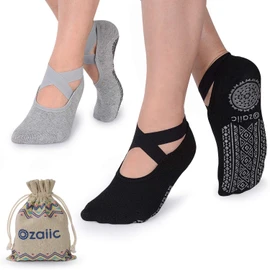 Yoga Socks for Women Non-Slip Grips & Straps, Ideal for Pilates, Pure Barre, Ballet, Dance, Barefoot Workout (2 Pairs- Black, one_size)