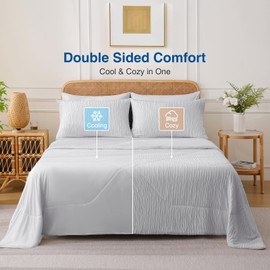 BESTRIPES Cooling Comforter, Full/Queen - Reversible Lightweight Blanket for Hot Sleepers & Night Sweats, Breathable All-Season Bedding (90x90 Inch, Light Grey)