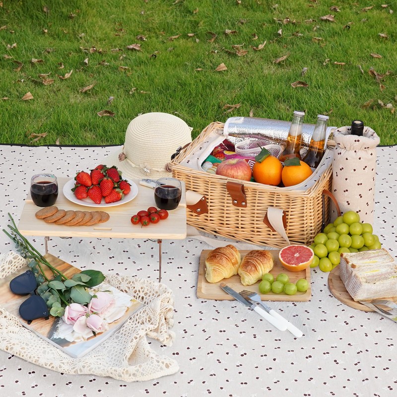 HappyPicnic Picnic Basket for 2, Handmade Wicker Picnic Set with