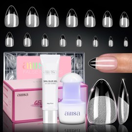 Gel Nail Extension Kit Short Almond Nail Tips, Nail Glue & U V Lamp