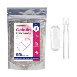 ATLEMISME Empty Gelatin Capsules Size 0-1000 Pieces | Empty Capsules for Filling for Dietary Supplements with 2 Micro Spoons | High Quality Airtight Packed Capsules for Capsule Fillers
