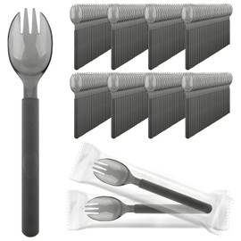 EUSOAR Plastic Sporks, 200pcs 6.8"x1.3" Disposable Sporks, Heavy Duty Disposable Utensils Silverware Set Individually Wrapped Fork Spoon for Party Wedding Birthday Picnics Restaurants Catering-Black