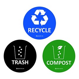 IGNIXIA Pegatinas de Basura Reciclaje Compost para Organizar la Basura - Calcomanía de Vinilo Premium para Papelera, Papelera de Compostaje, Papelera de Reciclaje - (Paquete de 6) para Papelera de