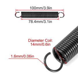 GUNGY Zugfedern mit Haken Klavierdraht Zugfeder Spannfeder 100mm Außendurchmesser 14mm Drahtdurchmesser 1,6mm Maximale Zugkraft 6,0kg 1,6x14x100mm 4 Stück